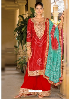 Red Trendy Designer Readymade Palazzo Suit