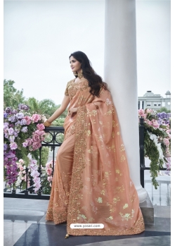 Peach Silk Designer Party Wear Saree