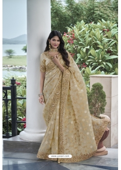 Gold Silk Designer Party Wear Saree