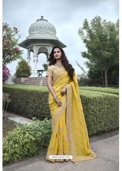 Yellow Silk Designer Party Wear Saree