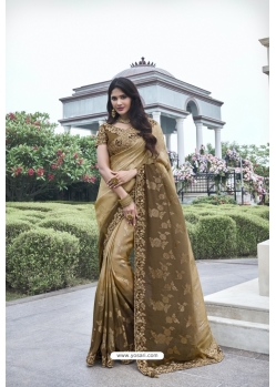 Beige Silk Designer Party Wear Saree