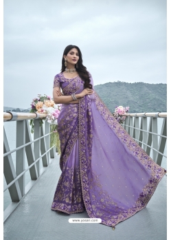 Lavender Silk Designer Party Wear Saree