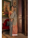 Grey Tussar Silk Traditional Party Wear Saree