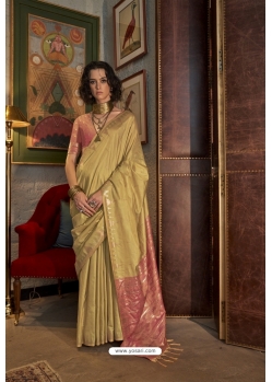 Mustard Tussar Silk Traditional Party Wear Saree