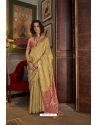 Mustard Tussar Silk Traditional Party Wear Saree