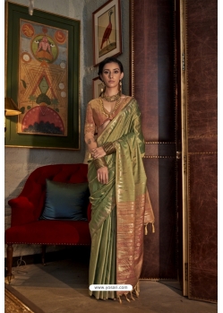 Mehendi Green Tussar Silk Traditional Party Wear Saree