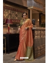 Peach Tussar Silk Traditional Party Wear Saree