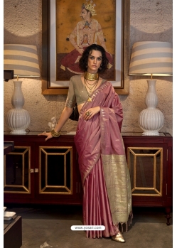 Mauve Tussar Silk Traditional Party Wear Saree