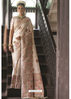 Beige Silk Party Wear Designer Saree