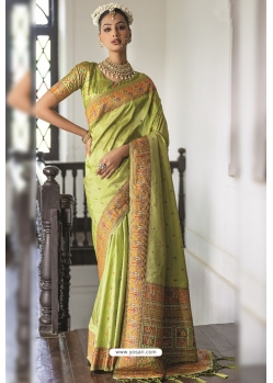 Pista Green Silk Party Wear Designer Saree