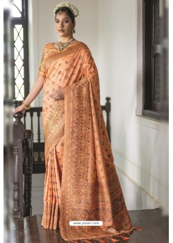 Peach Silk Party Wear Designer Saree