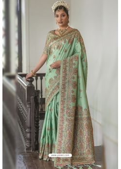 Aqua Mint Silk Party Wear Designer Saree