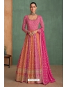 Rani Pink Real Georgette Heavy Emboidered Dress With Dupatta