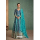 Teal Real Georgette Heavy Emboidered Dress With Dupatta