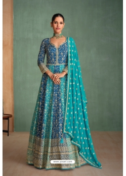 Teal Real Georgette Heavy Emboidered Dress With Dupatta