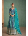 Teal Real Georgette Heavy Emboidered Dress With Dupatta