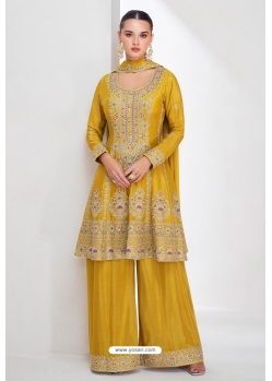 Yellow Premium Chinnon Silk Heavy Designer Palazzo Silk