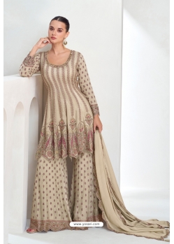 Beige Premium Chinnon Silk Heavy Designer Palazzo Silk