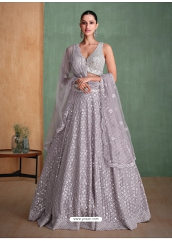 Pretty Grey Heavy Premium Real Georgette Designer Lehenga Choli