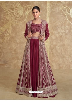 Latest Maroon Full Embroidered Designer Lehenga Choli With Jacket