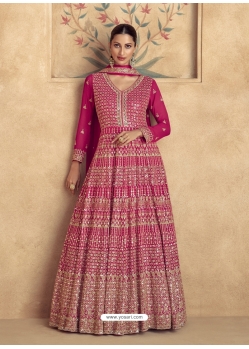 Rani Pink Real Gerogette Heavy Worked Anarkali Suit