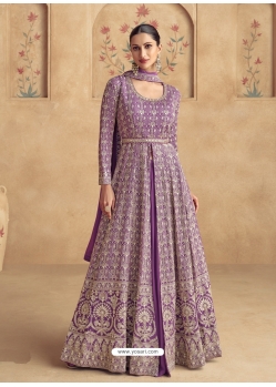 Amazing Real Gerogette Heavy Worked Anarkali Suit In Purple