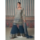 Grey And Teal Heavy Emroidered Designer Sharara Suit