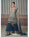 Grey And Teal Heavy Emroidered Designer Sharara Suit