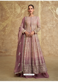 Trendy Old Rose Designer Heavy Embroidered Front Cut Indo Western