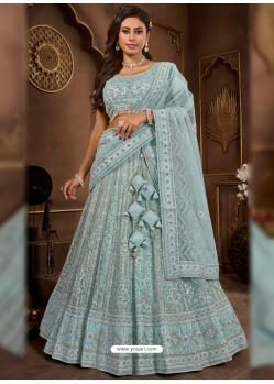 Sky Blue Premium Net Heavy Bridal Lehenga Choli