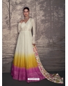 Pretty White Heavy Stylish Embroidered Lucknowi Gowns With Tassels