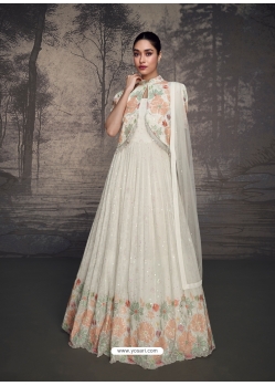 Latest Stylish Embroidered Lucknowi Gowns With Tassels In White