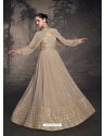 Beige Heavy Stylish Embroidered Lucknowi Gowns With Tassels