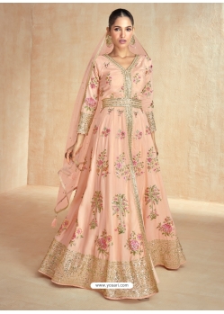 Gorgeous Peach Designer Front Cut Suit