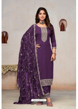 Purple Party Wear Pure Vichitra Designer Salwar Suit