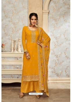 Mustard Embroidered Georgette Designer Palazzo Suit