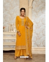 Mustard Embroidered Georgette Designer Palazzo Suit