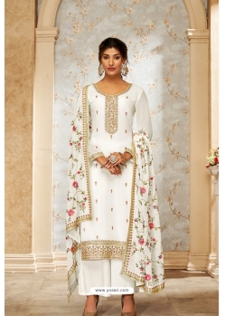 White Embroidered Georgette Designer Palazzo Suit