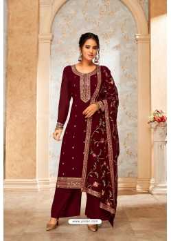 Maroon Embroidered Georgette Designer Palazzo Suit