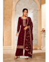 Maroon Embroidered Georgette Designer Palazzo Suit