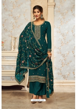 Teal Embroidered Georgette Designer Palazzo Suit