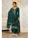 Teal Embroidered Georgette Designer Palazzo Suit