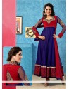 Decent Blue And Red Velvet Anarkali Salwar Suit