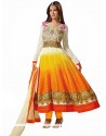 Off White And Orange Shaded Zari Anarkali Suits